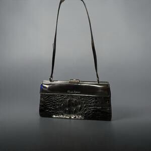 Vintage Greta Garbo Black Crocodile Embossed 3-Way Reversible Handbag